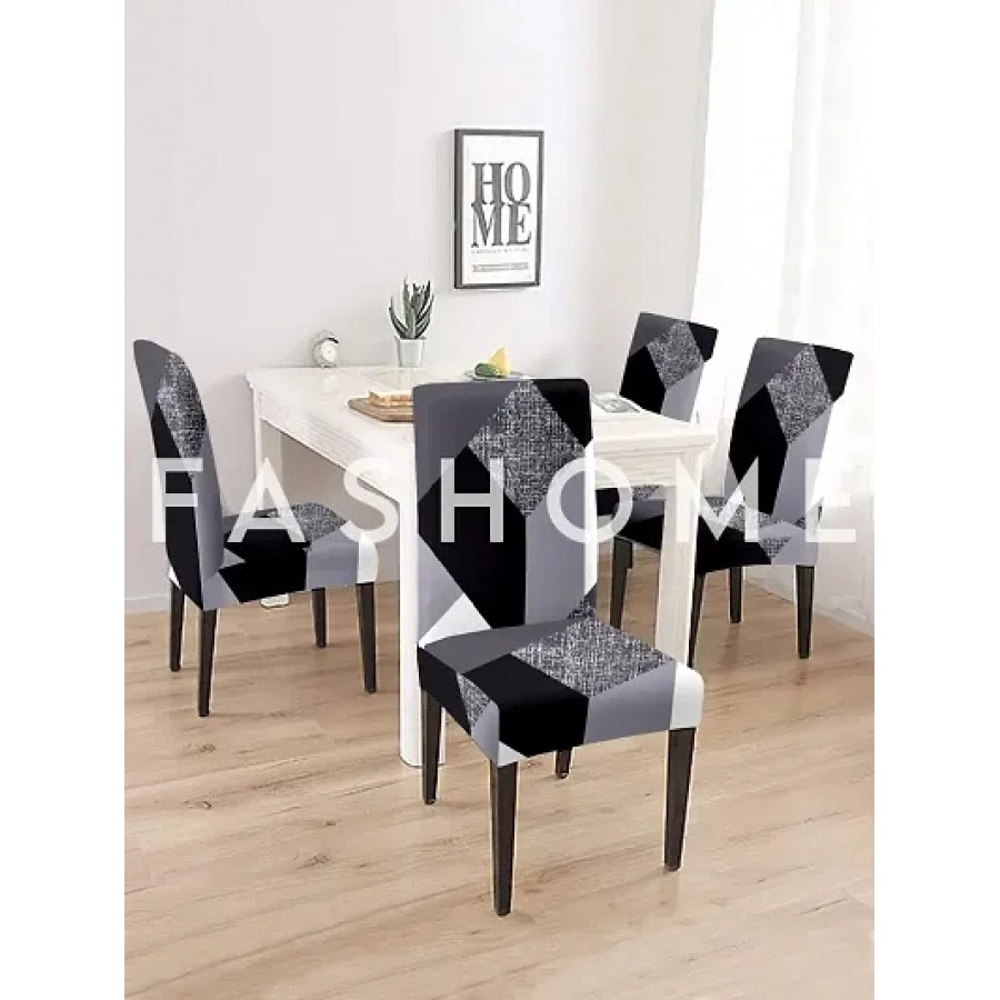 FasHome Stretch Spandex Checked Dining Room Chair Covers  (Pack of 4)