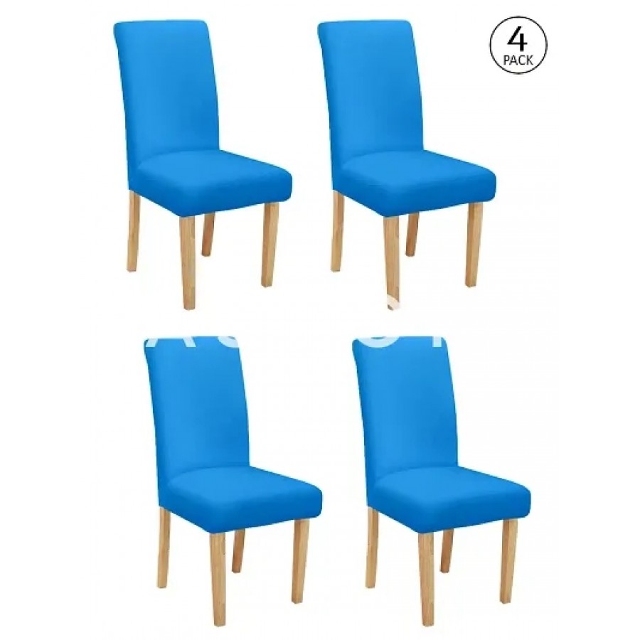 Fashome Blue Polyester Solid Removable Stretchable Dining Chair Slipcover Seat Protector-Pack Of 4