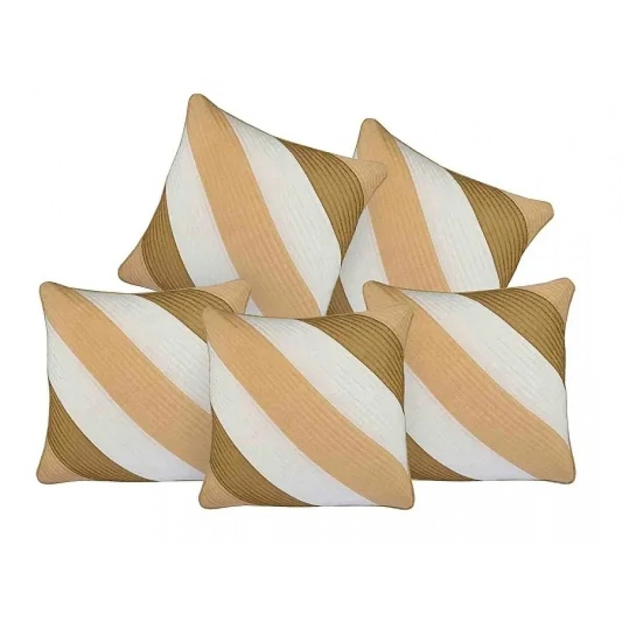 Premium Beige  Gold Diagonal Quilted Polyester Cushion Covers (Pack of 5)(40cm x 40cm or 16x16 Inch)