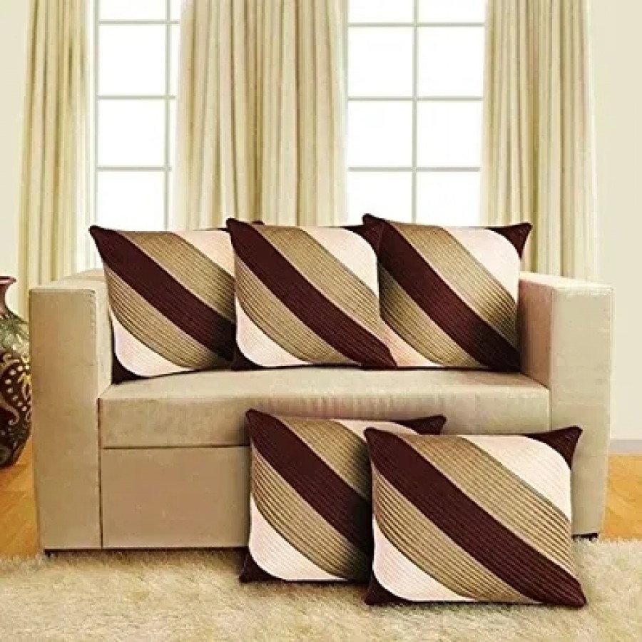 Premium Brown  Gold Diagonal Quilted Polyester Cushion Covers (Pack of 5)(40cm x 40cm or 16x16 Inch)