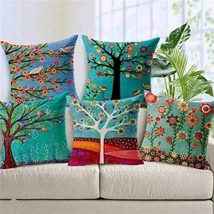 Stylish Comfortable Jute Printed Square Shaped Cushion Covers- 5 Pieces