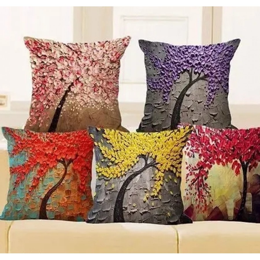 Stylish Comfortable Jute Printed Square Shaped Cushion Covers 5 Pieces