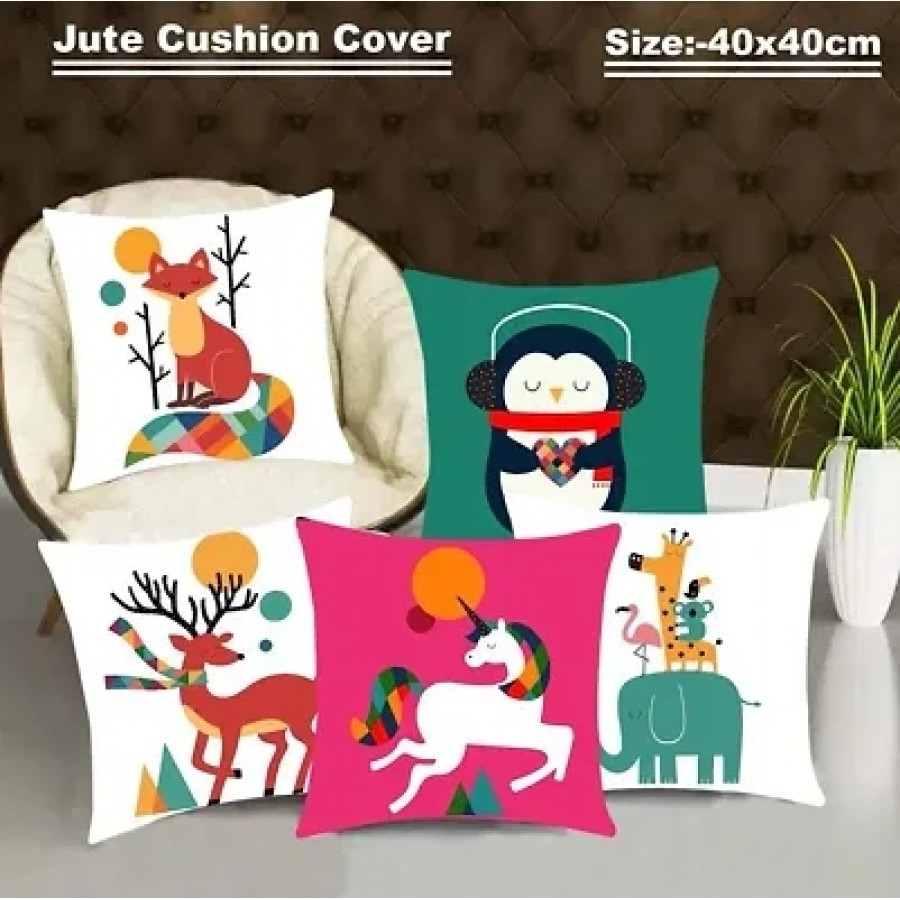 Stylish Multicoloured Jute Cotton Printed Cushion Covers