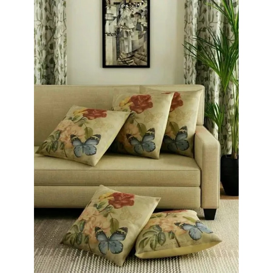 Trendy Attractive Jute Silk Printed Cushion Covers II Set of 5 II