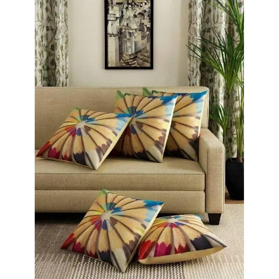 Trendy Attractive Jute Silk Printed Cushion Covers II Set of 5 II