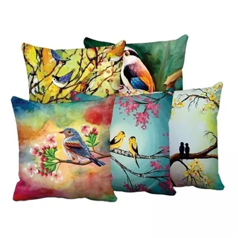 Trendy Jute Cotton Printed Cushion Covers Set Of 5 Pieces