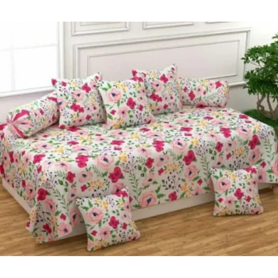 8 Pcs Diwan Set with1 single bed sheet, 2 bolster covers,5 cushion covers