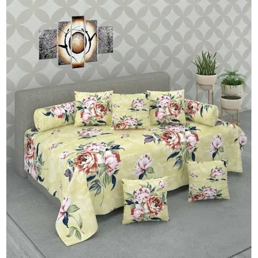 Diwan Set with 8 pieces , 1 Single bedsheet , 5 Cushion covers , 2 Bolster covers