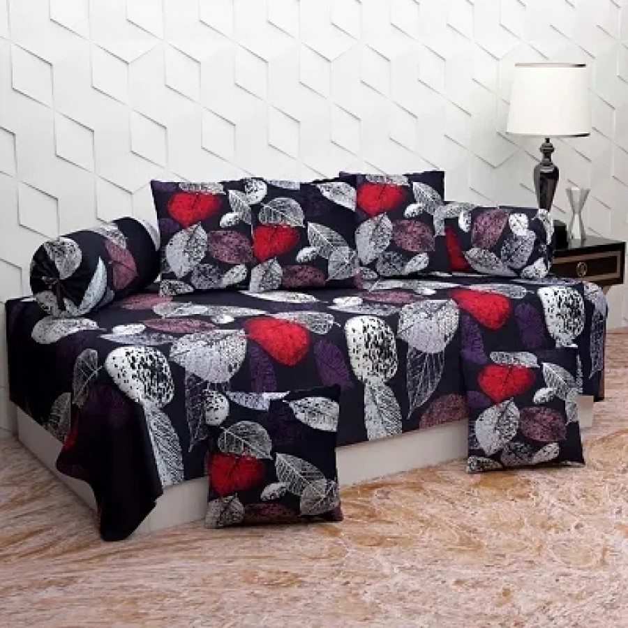 Diwan Set with 8 pieces , 1 Single bedsheet , 5 Cushion covers , 2 Bolster covers