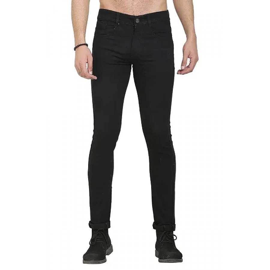 Black Denim Mid Rise Jeans For Men