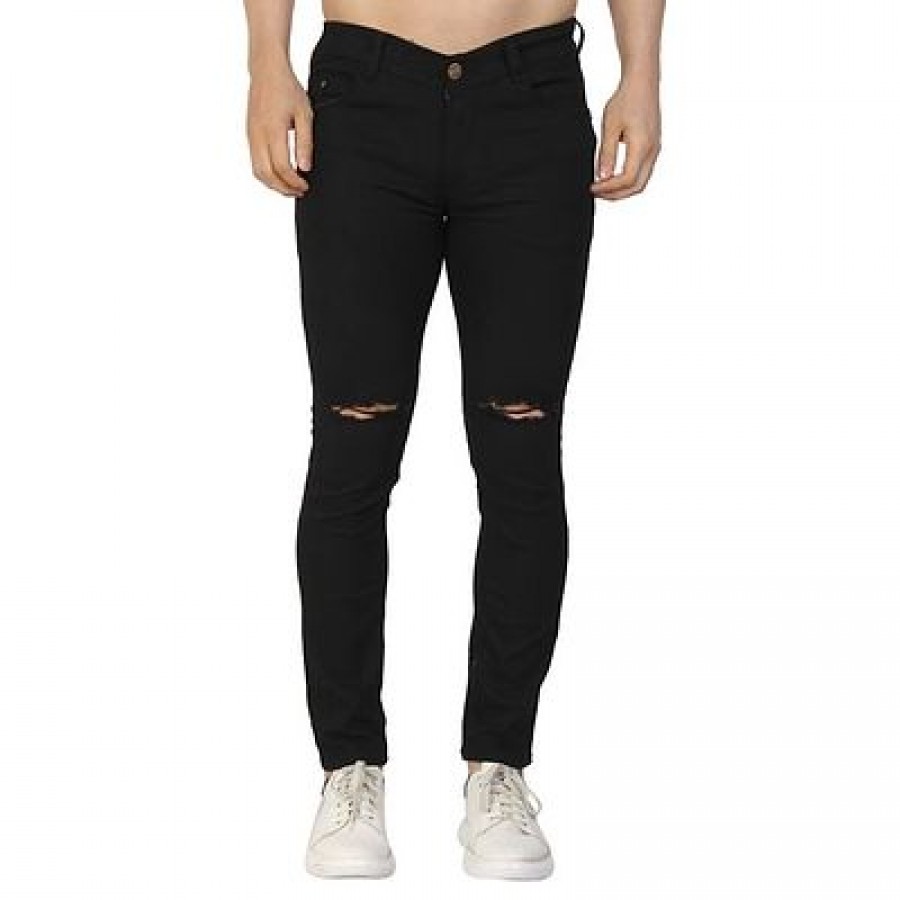 Black Polycotton Low Rise Jeans For Men