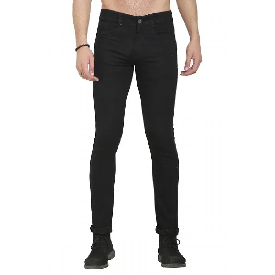 Black Polycotton Solid Regular Fit Mid-Rise Jeans