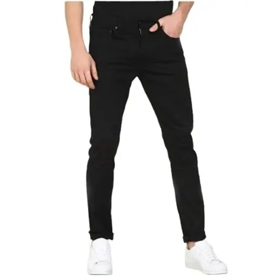 Black Stretchable Denim Regular Fit Jeans