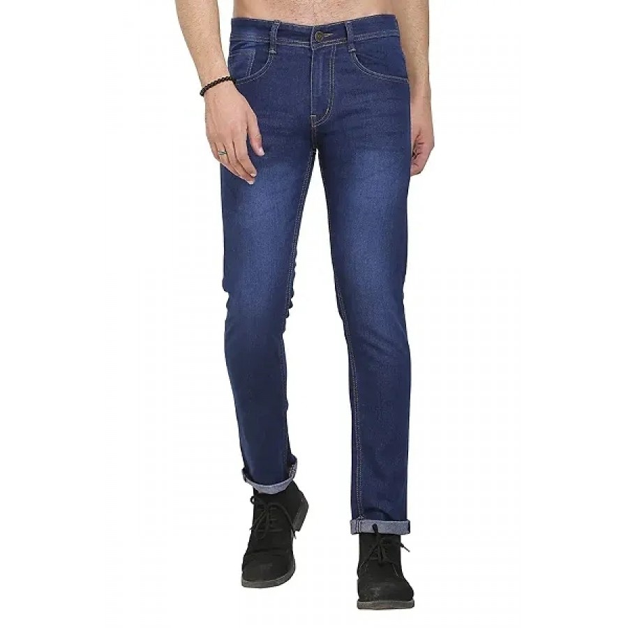 Blue Denim Mid Rise Jeans For Men