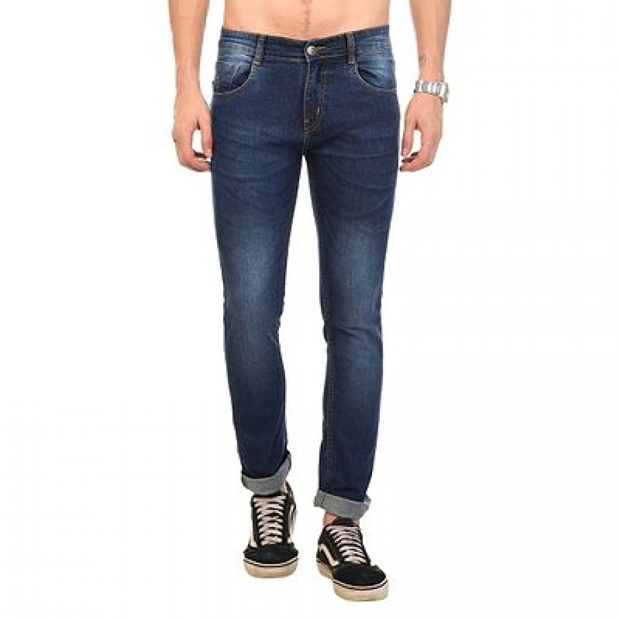 Blue Denim Mid Rise Jeans For Men