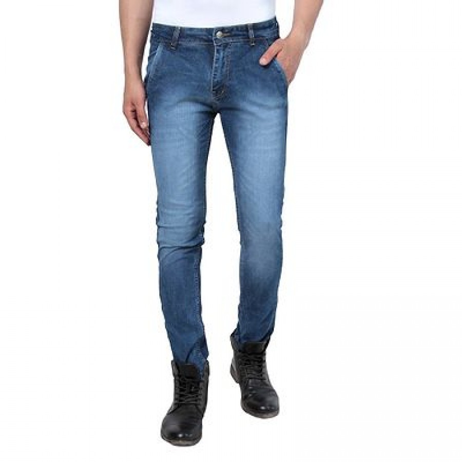 Blue Denim Mid Rise Jeans For Men