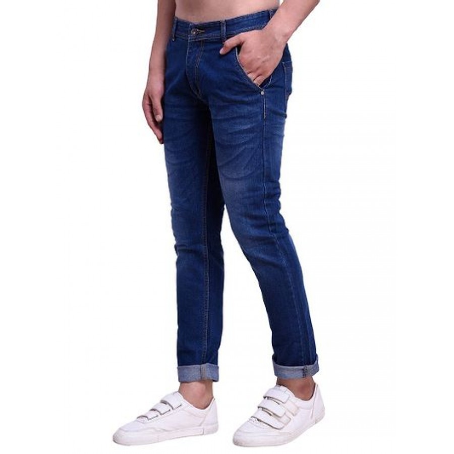 Blue Denim Mid Rise Jeans For Men