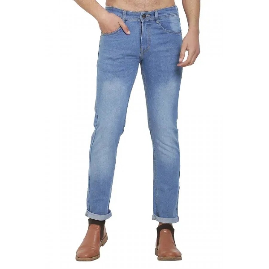 Blue Polycotton Solid Regular Fit Mid-Rise Jeans