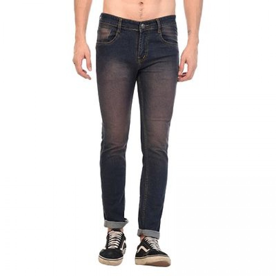 Brown Denim Mid Rise Jeans For Men