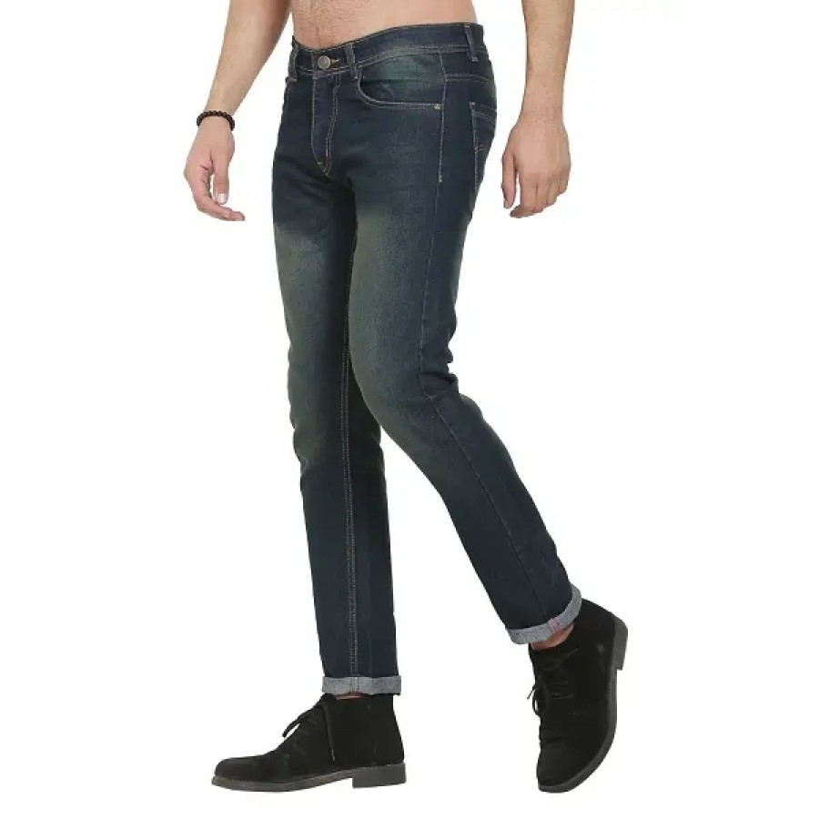 Green Polycotton Solid Regular Fit Mid-Rise Jeans