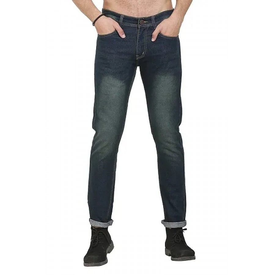 Grey Denim Mid Rise Jeans For Men