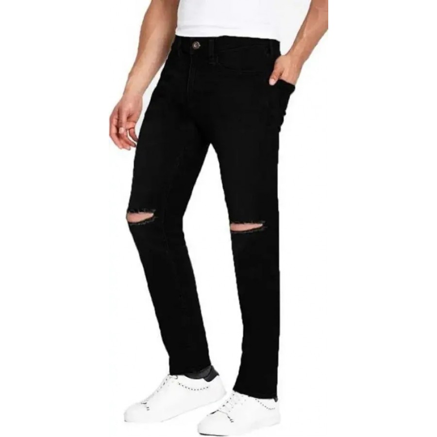 Men Black Knee Cut Jeans