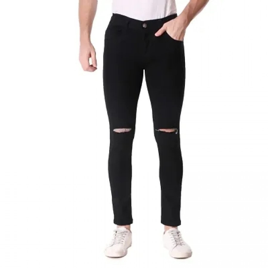 Men Jeans Black - Knee Cut