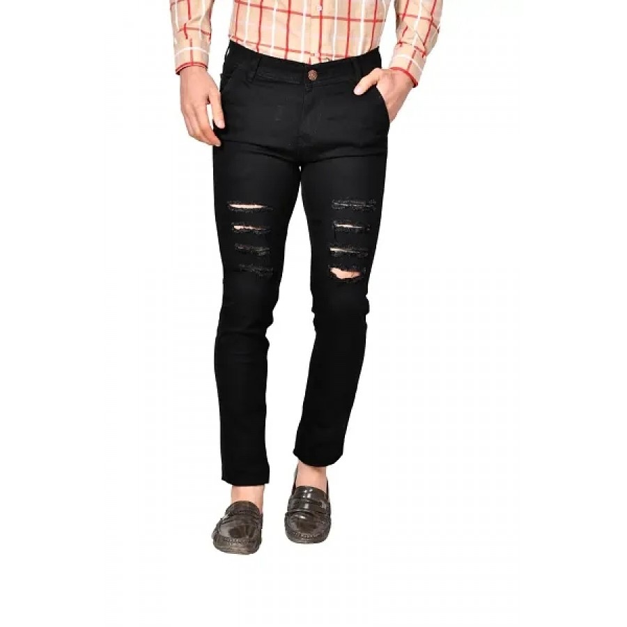 Men's Denim Ladder Cut Regular Fit Jeans (Black)