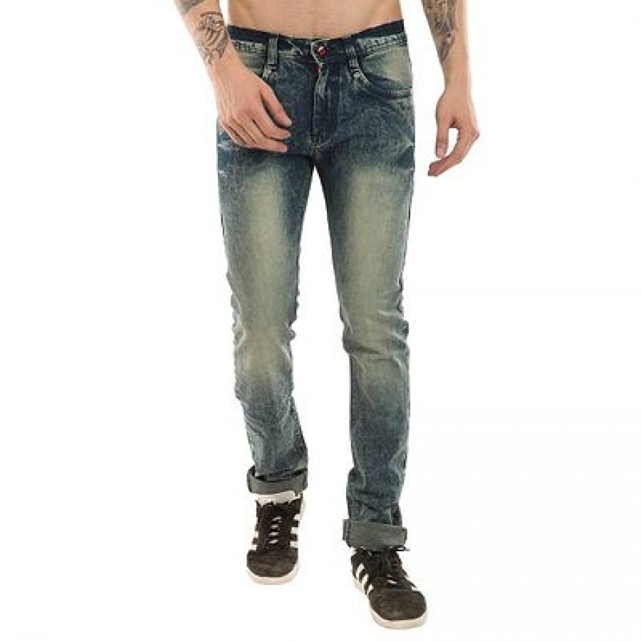 Men's Grey Denim Faded Slim Fit Jeans