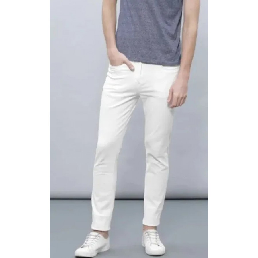 White Denim Mid Rise Jeans For Men