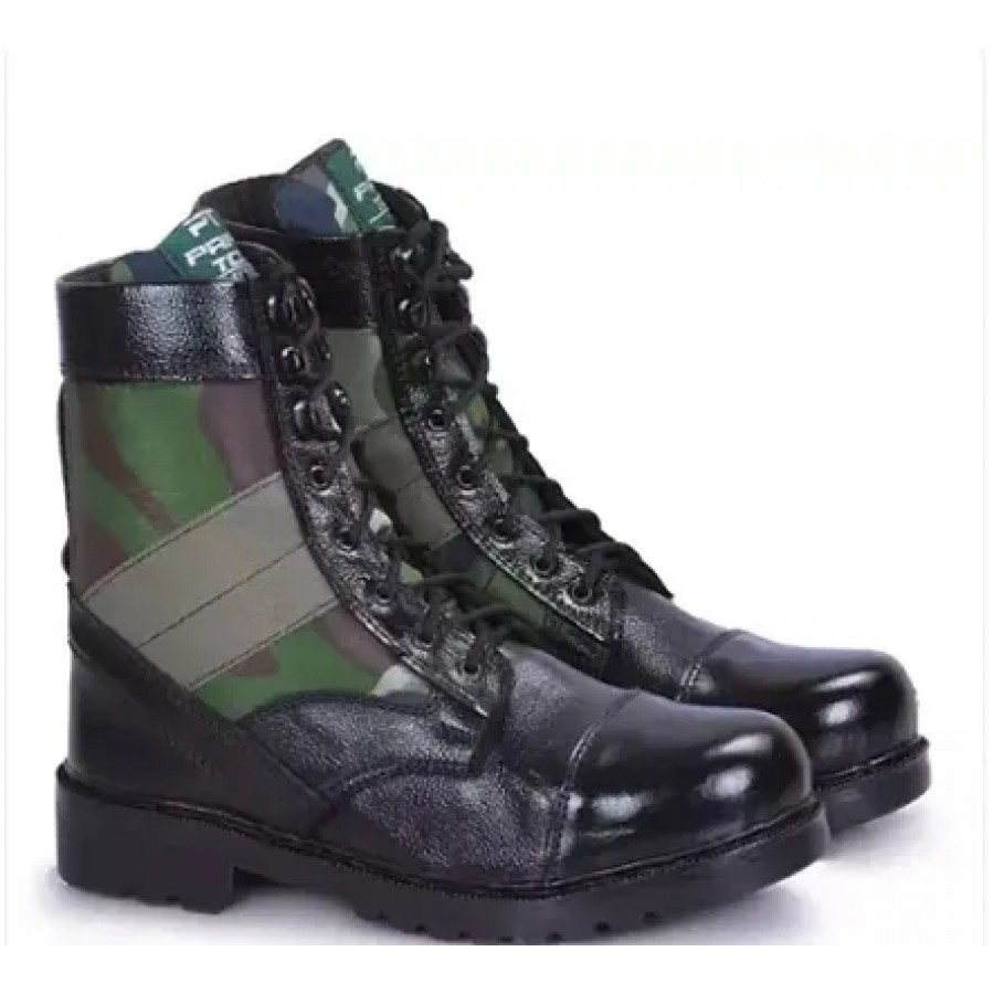 Stylish Green Leather Self Design Boots For Men