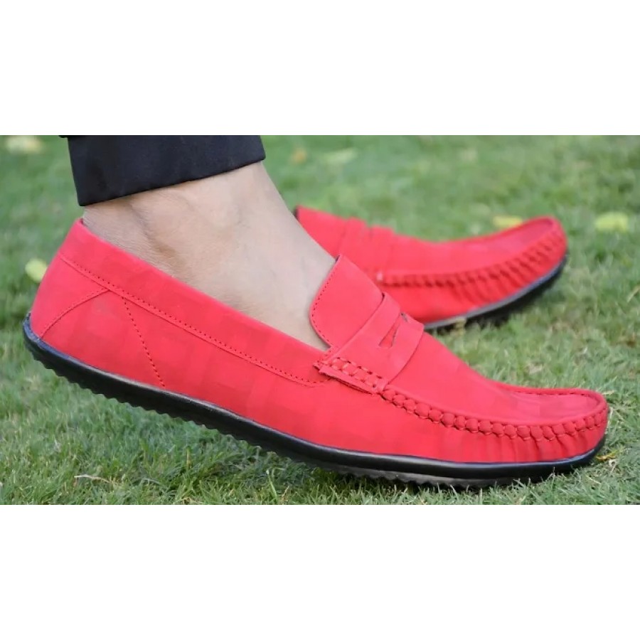 Elegant Red Solid Synthetic Leather Men's Loafers