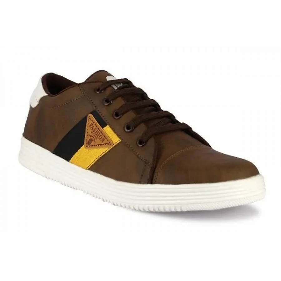 Men's Trendy Solid Brown Synthetic Leather Sneakers