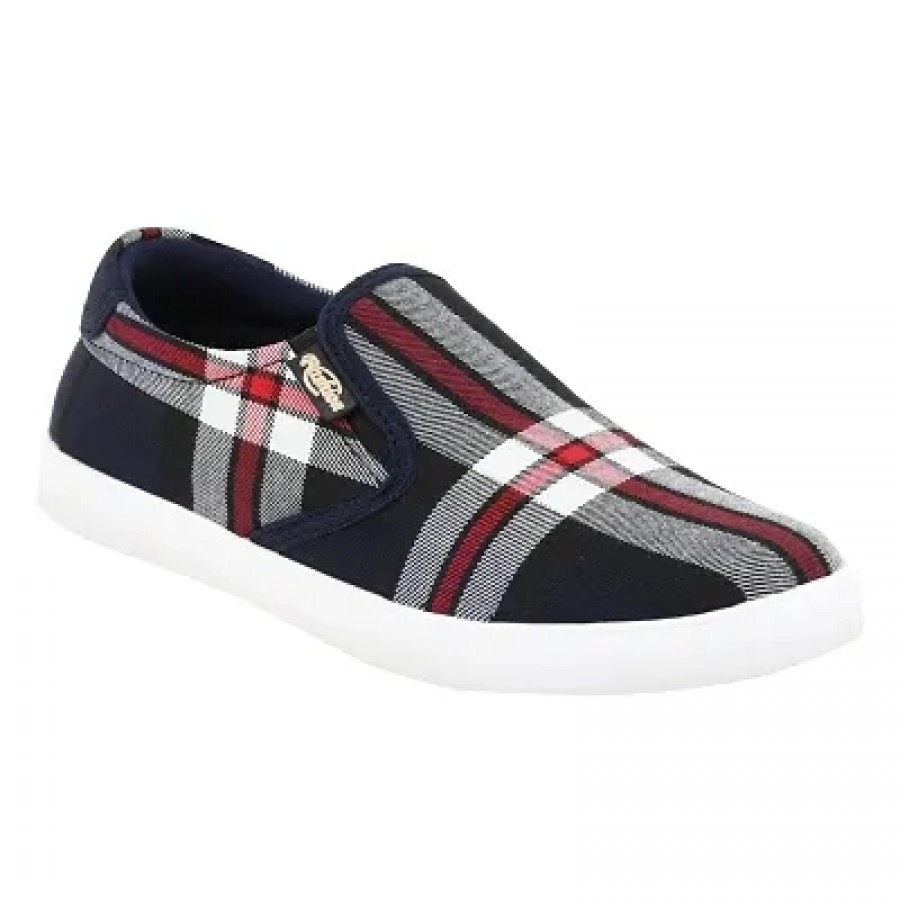 Navy Blue Printed Canvas Men Shoes