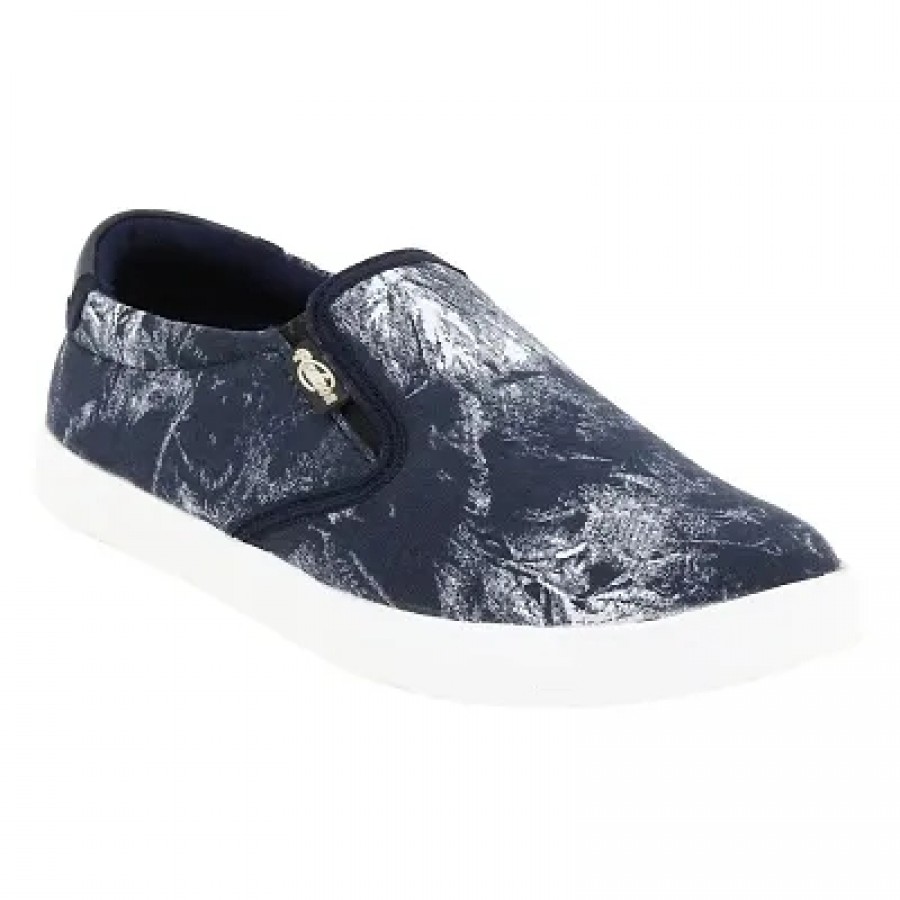 Navy Blue Printed Canvas Men Shoes