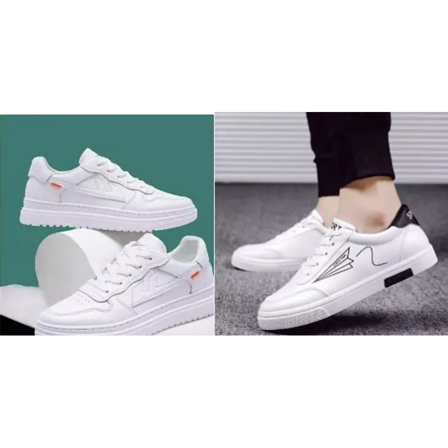 Stylish White Mesh Self Design Sneakers For Men Combo Of 2 Pair