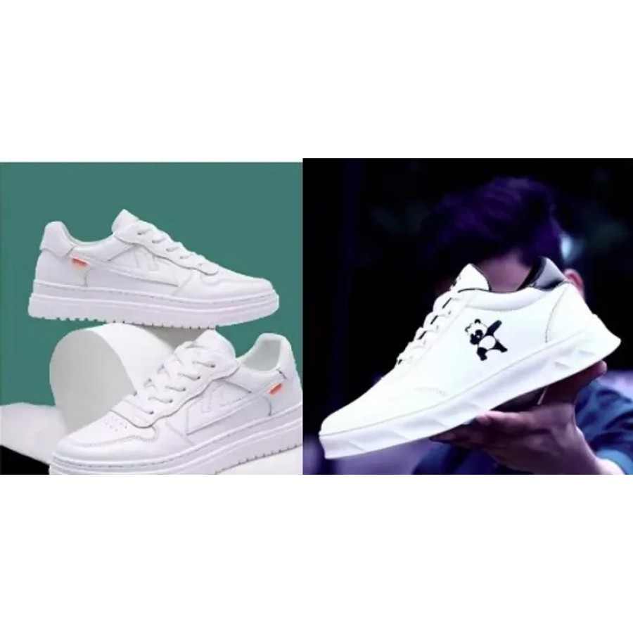 Stylish White Mesh Self Design Sneakers For Men Combo Of 2 Pair