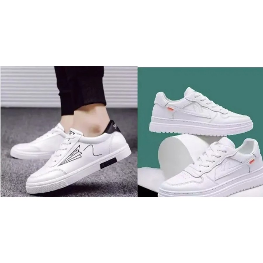 Stylish White Mesh Self Design Sneakers For Men Combo Of 2 Pair