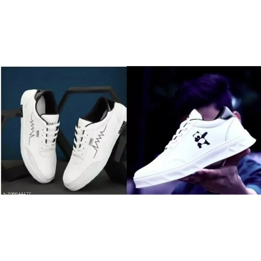 Stylish White Mesh Self Design Sneakers For Men Combo Of 2 Pair