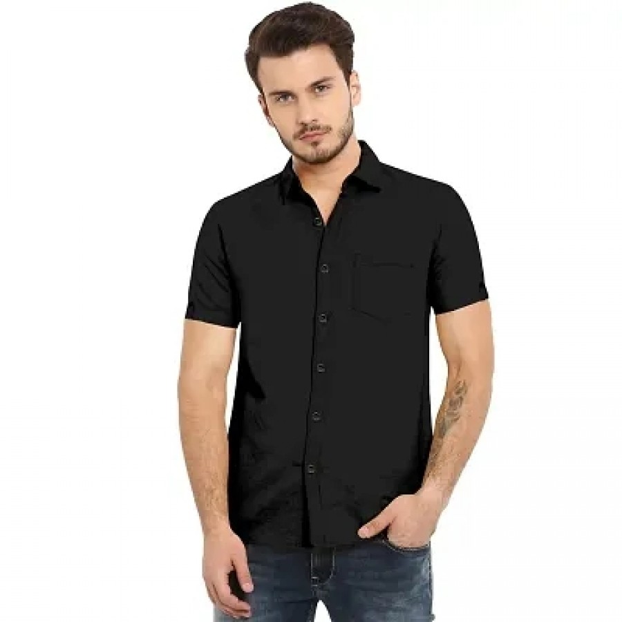 Amazing Black Cotton Solid Casual Shirts For Men