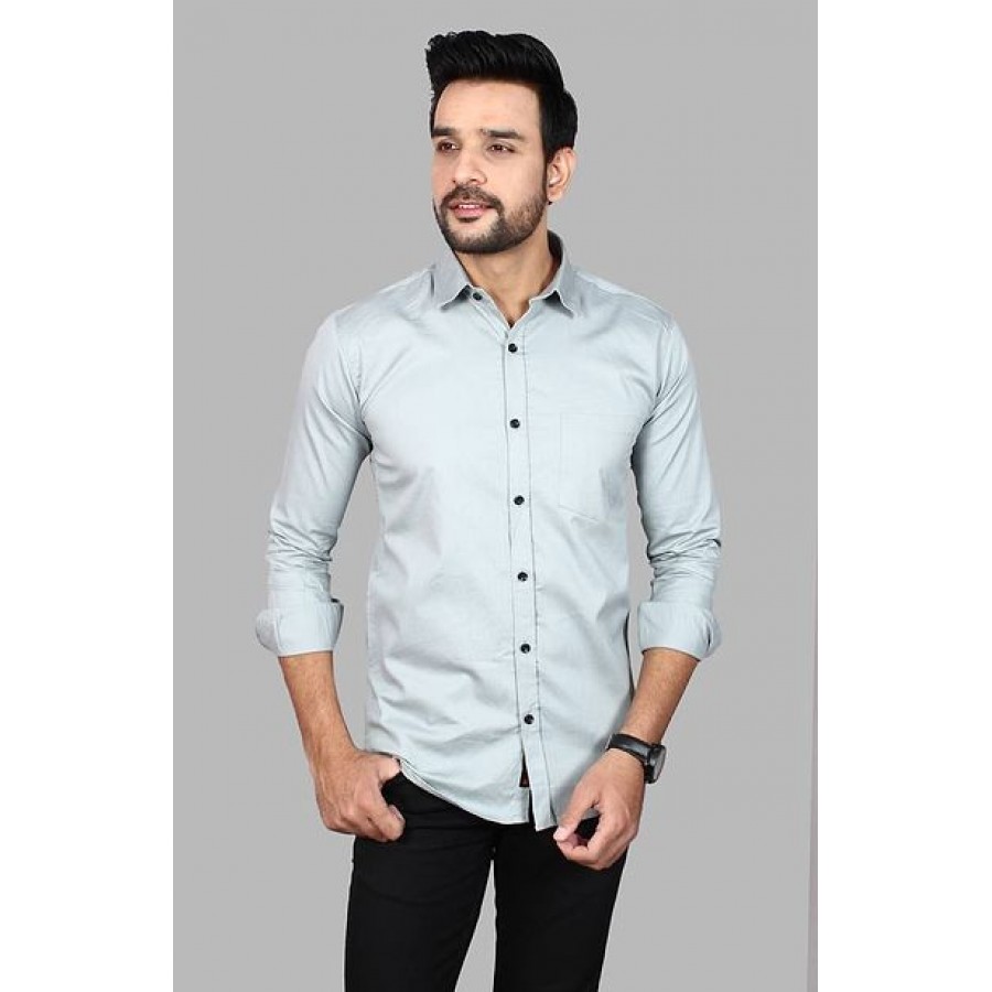 Amazing Off White Cotton Blend Solid Long Sleeves Casual Shirts For Men