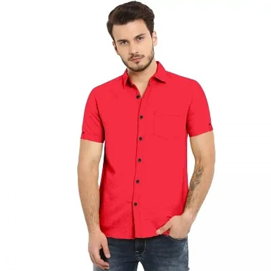 Amazing Red Cotton Solid Casual Shirts For Men