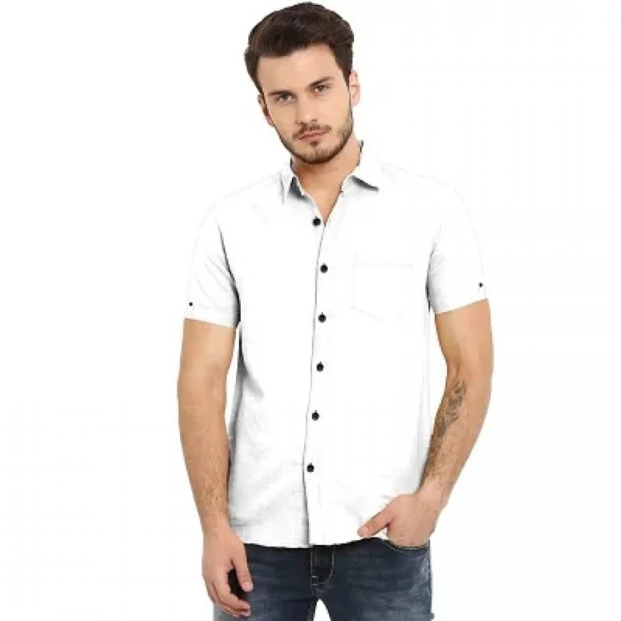 Amazing White Cotton Solid Casual Shirts For Men