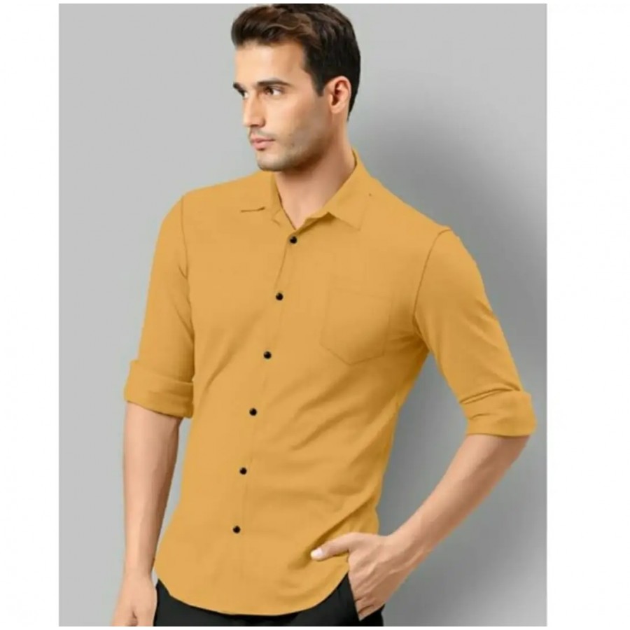 Attractive Cotton Blend Solid Full Sleeves Casual Shirt For Men