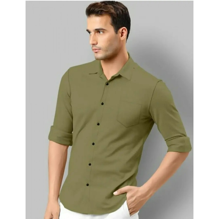 Attractive Cotton Blend Solid Full Sleeves Casual Shirt For Men