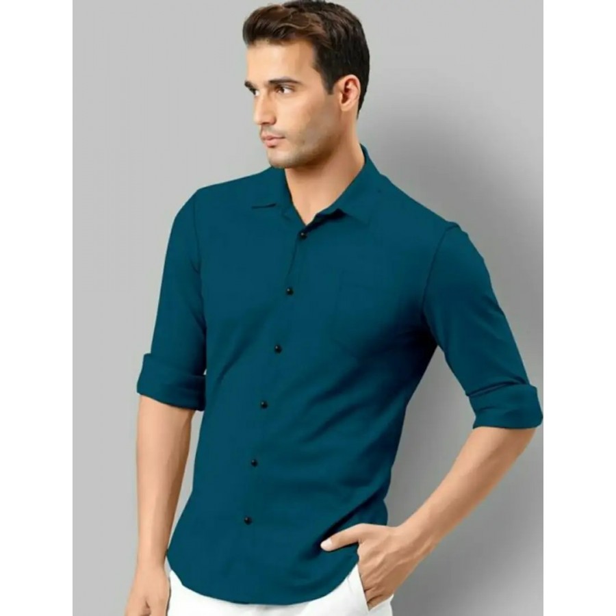 Attractive Cotton Blend Solid Full Sleeves Casual Shirt For Men