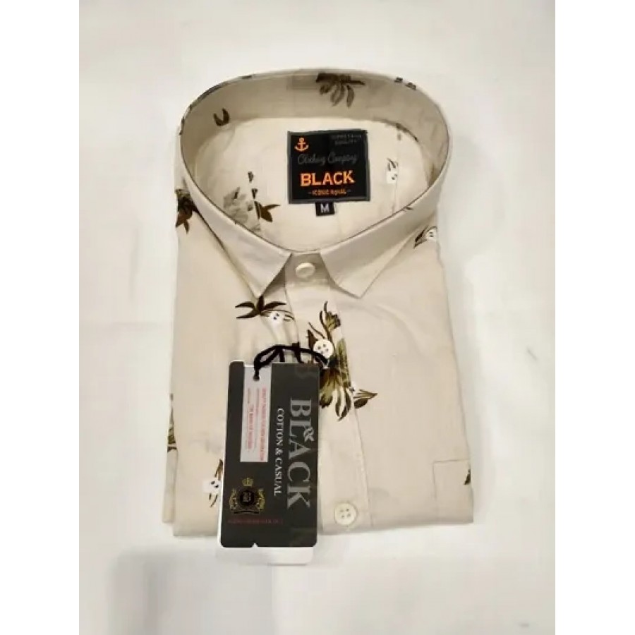 Beige Cotton Printed Casual Shirts For Men