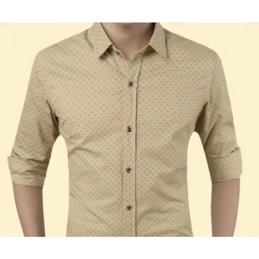 Beige Polyester Printed Casual Shirts For Men