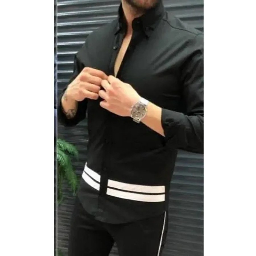 Black Cotton Blend Casual Shirt For Men