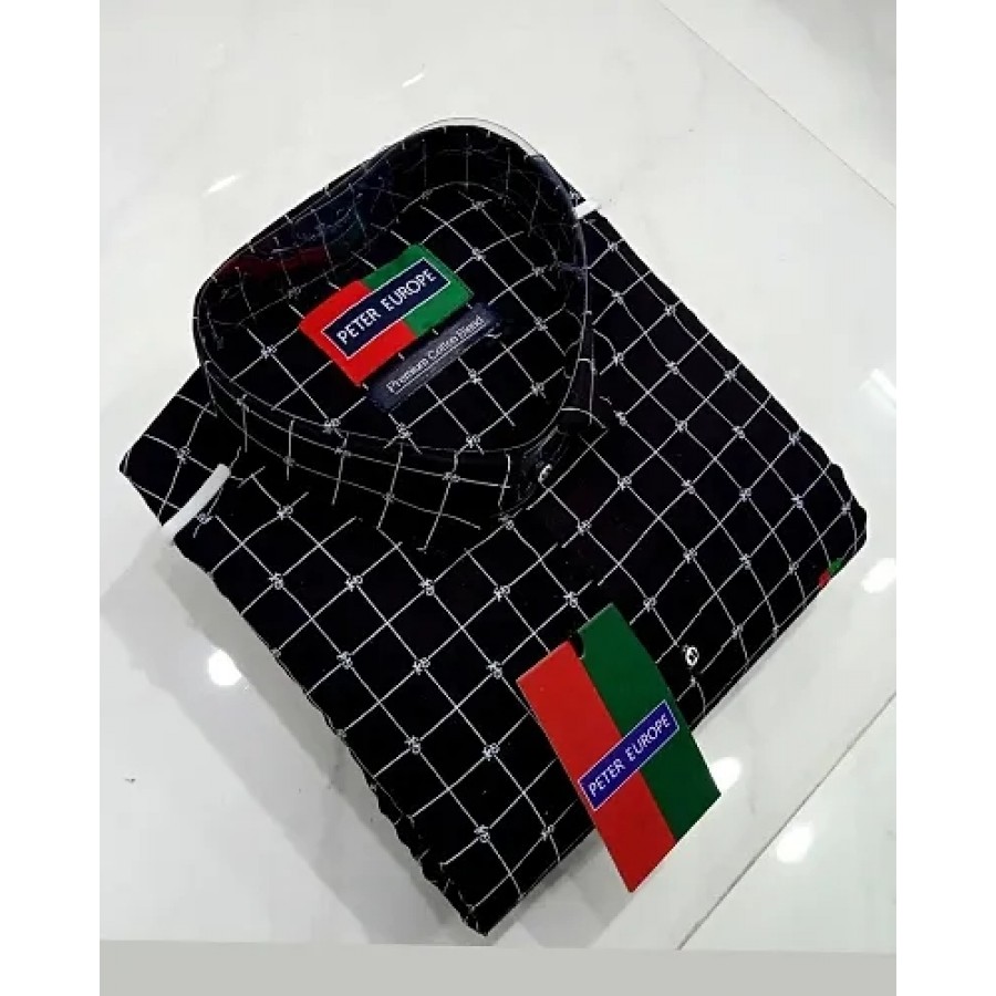 Black Cotton Checked Casual Shirts For Men